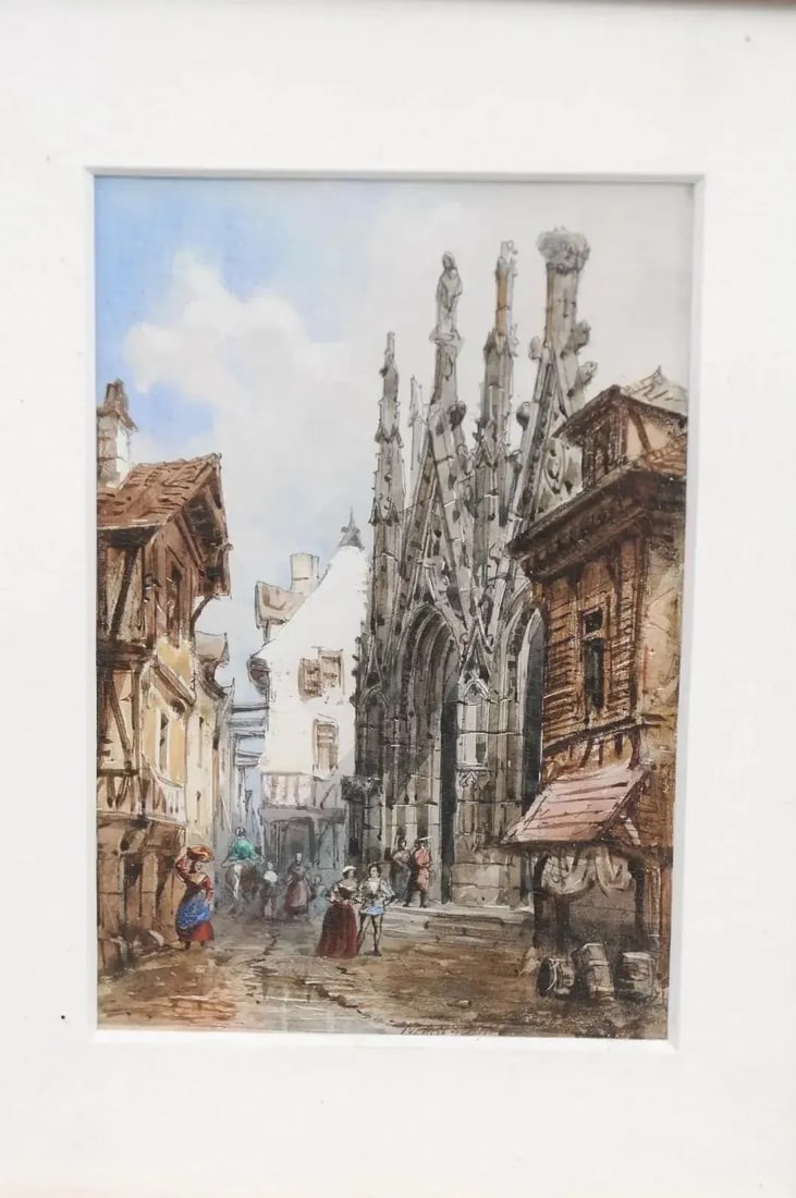 Framed Watercolors Depicting Gothic Churches by Théodore Henri Mansson - A Pair - 2