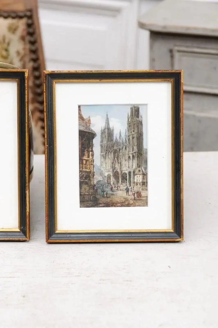 Framed Watercolors Depicting Gothic Churches by Théodore Henri Mansson - A Pair - 5