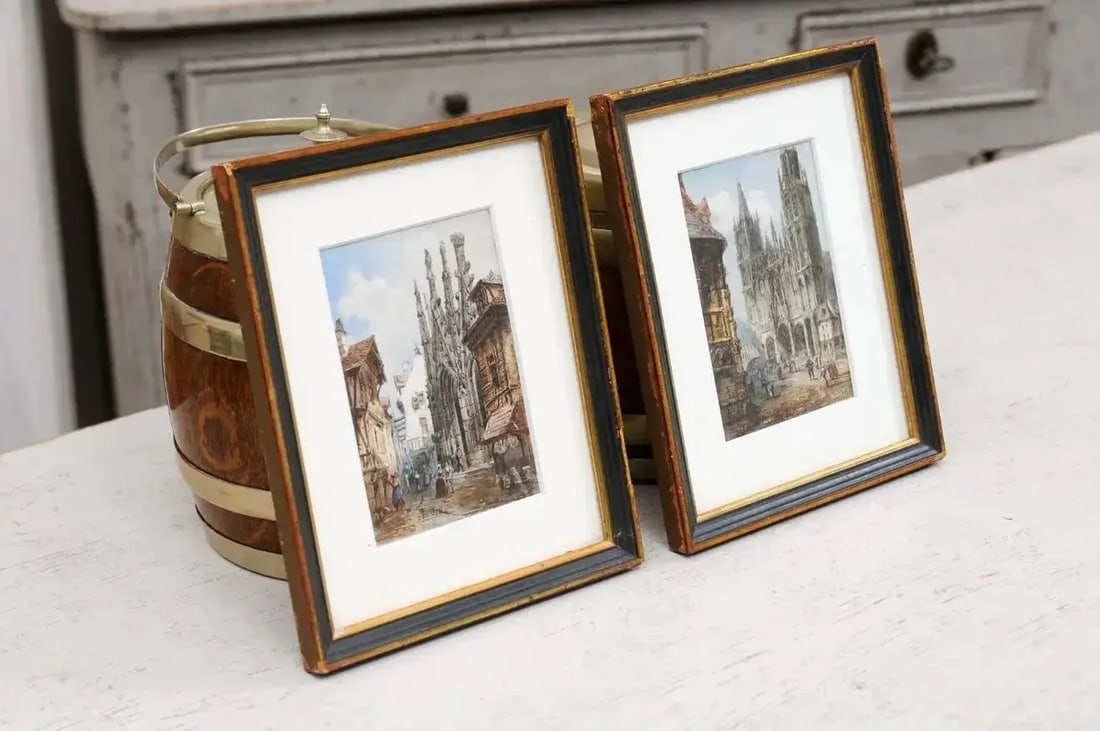 Framed Watercolors Depicting Gothic Churches by Théodore Henri Mansson - A Pair - 7