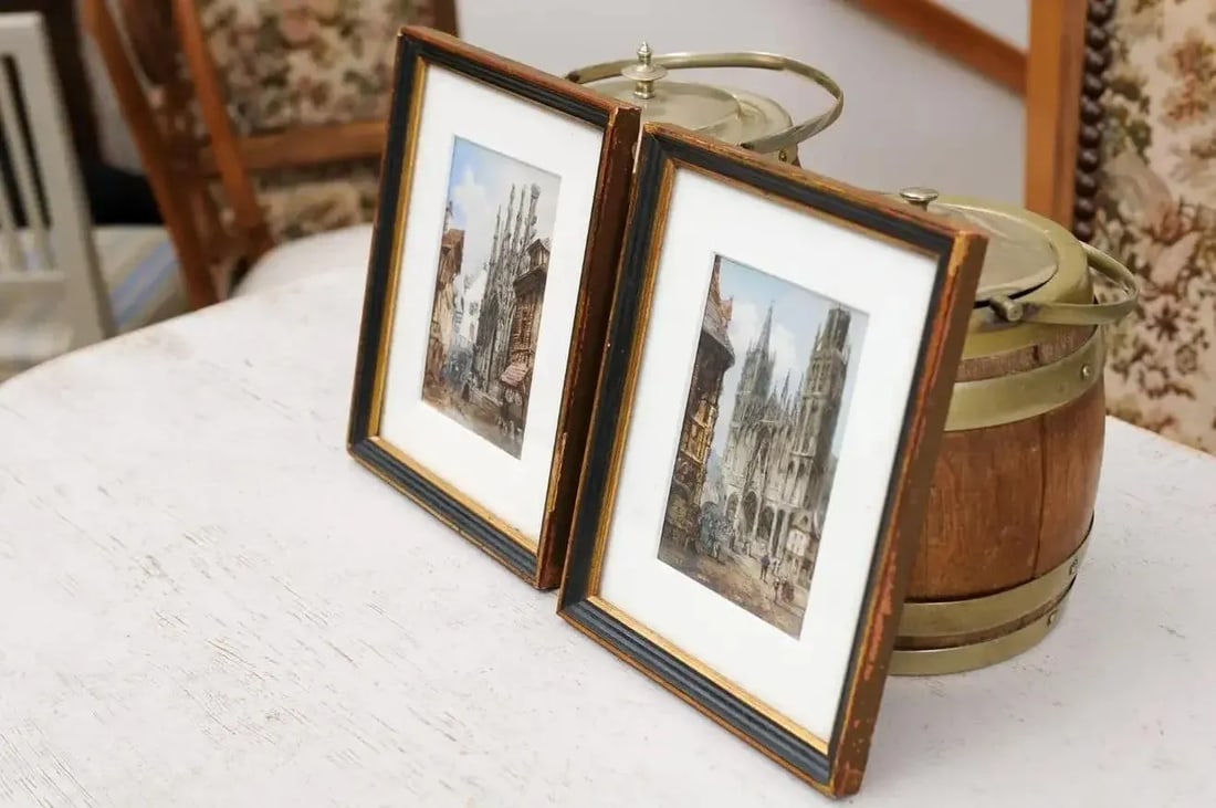 Framed Watercolors Depicting Gothic Churches by Théodore Henri Mansson - A Pair - 8
