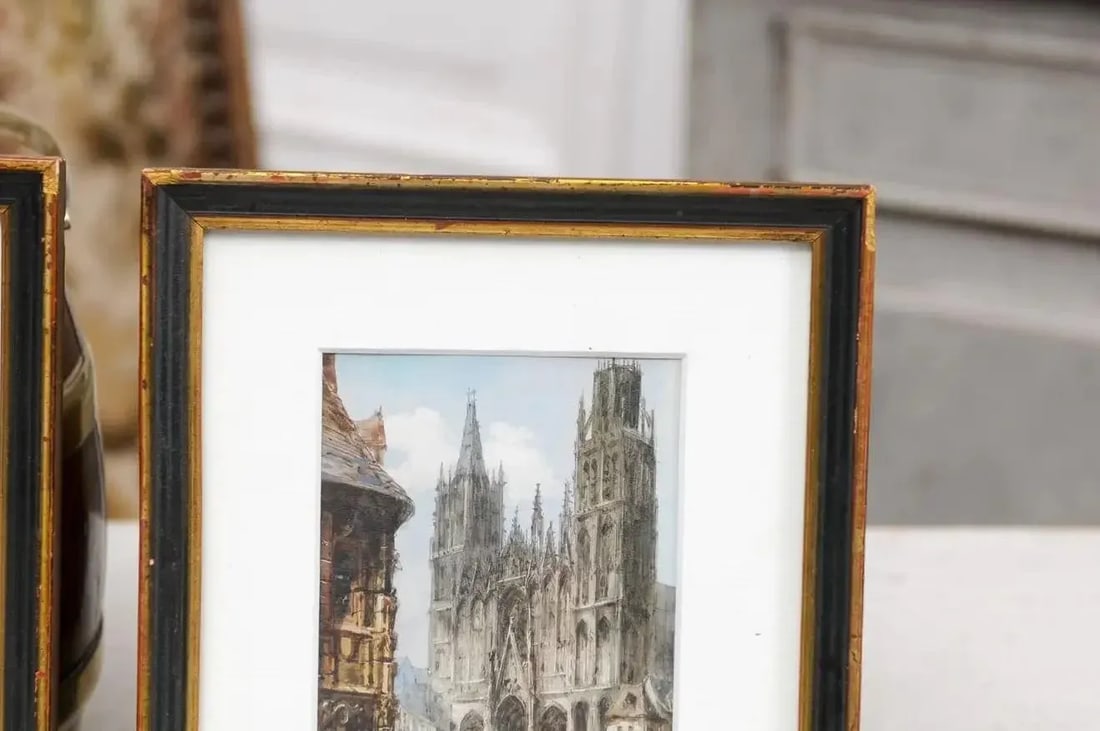 Framed Watercolors Depicting Gothic Churches by Théodore Henri Mansson - A Pair - 9