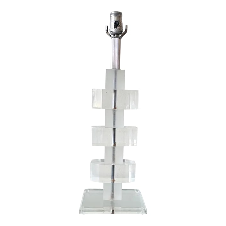 Mid Century Modern Stacked Lucite Table Lamp: Exceptional mid century modern lucite table lamps. Features a stacked chunked lucite body. Condition: Alterations: Original Condition Unaltered Imperfections: Some Imperfections Condition Notes: All