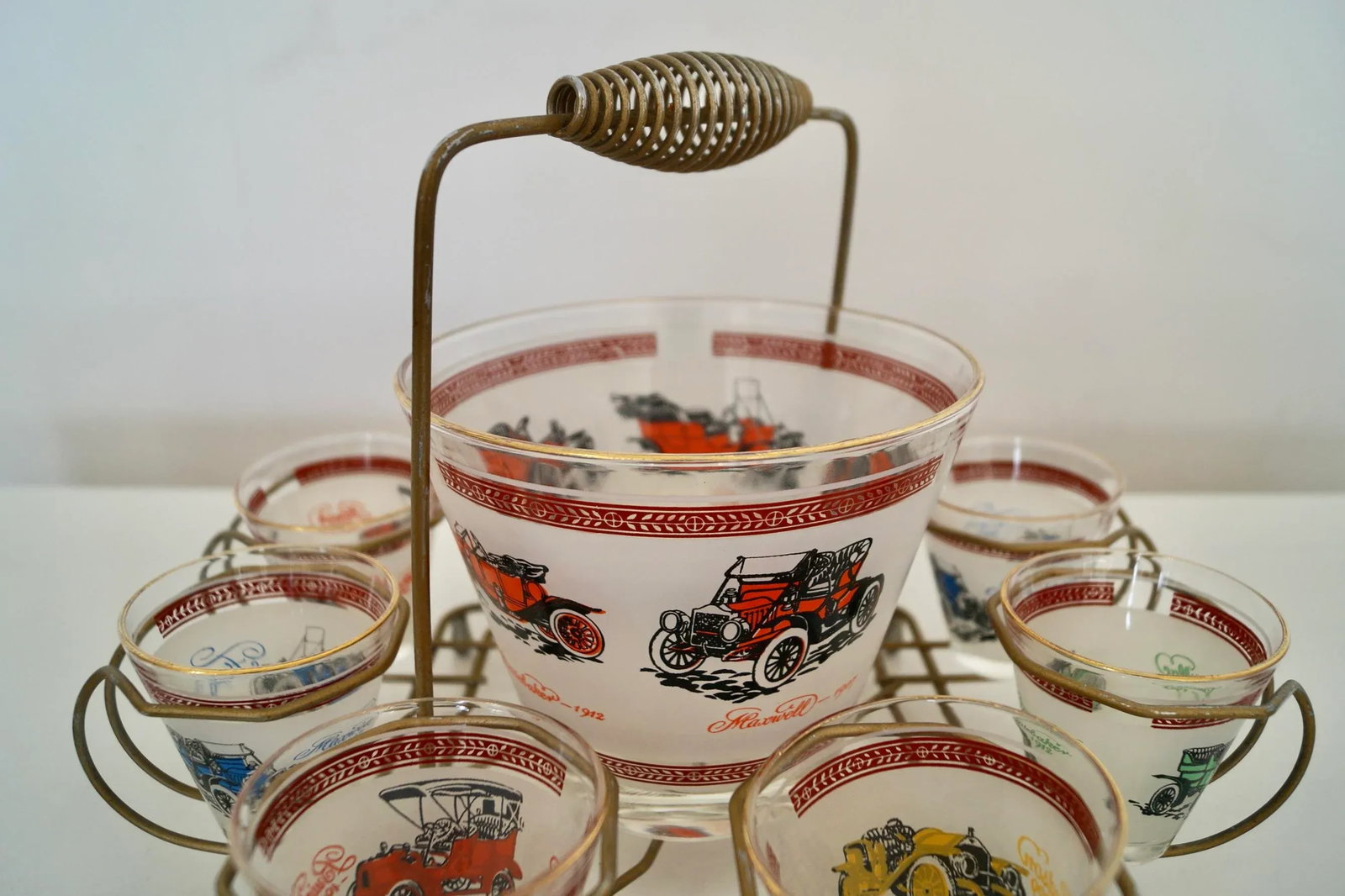 1950's Mid-Century Modern Brass Antique Car Barware Caddy Set- 9 Pieces - 6