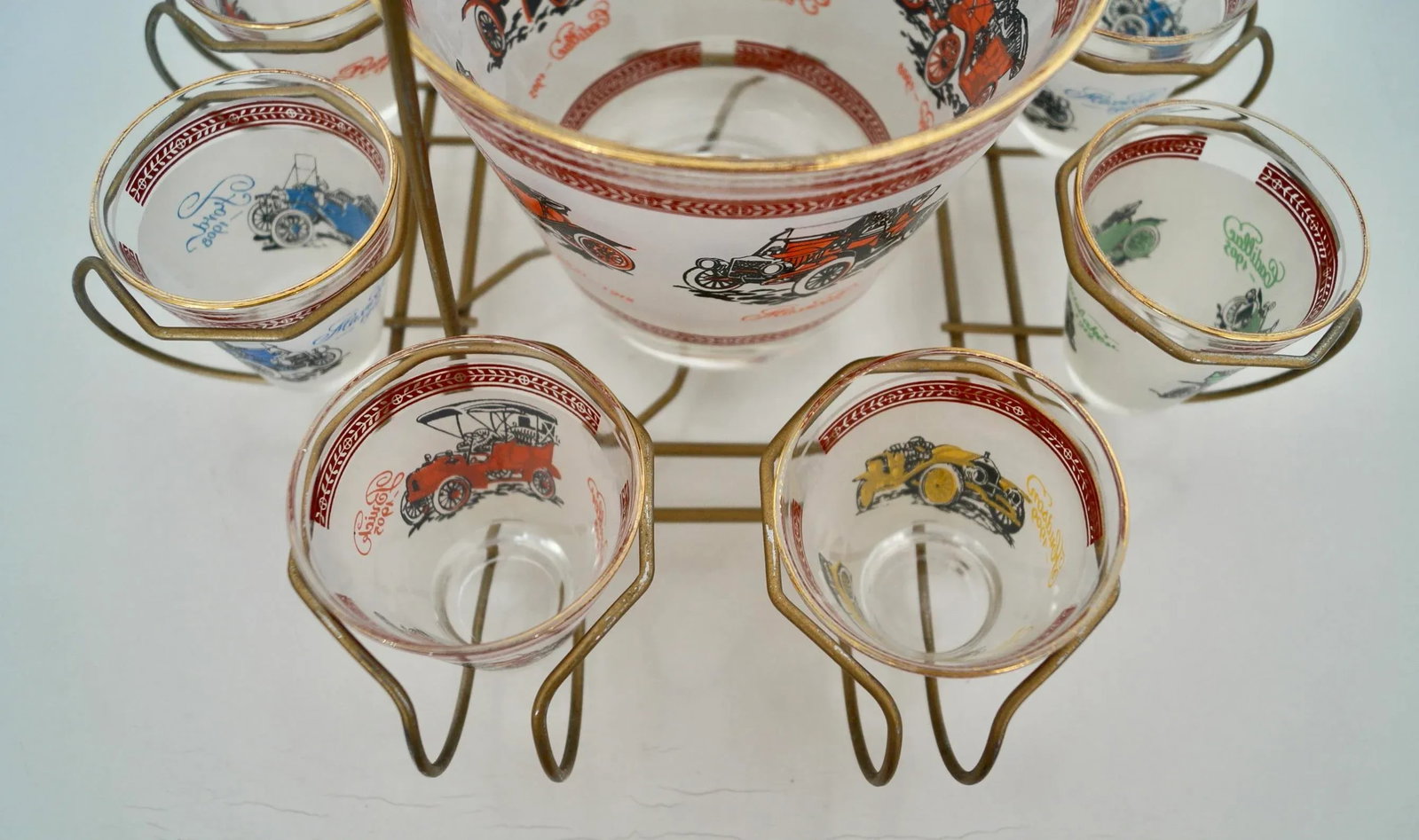 1950's Mid-Century Modern Brass Antique Car Barware Caddy Set- 9 Pieces - 7