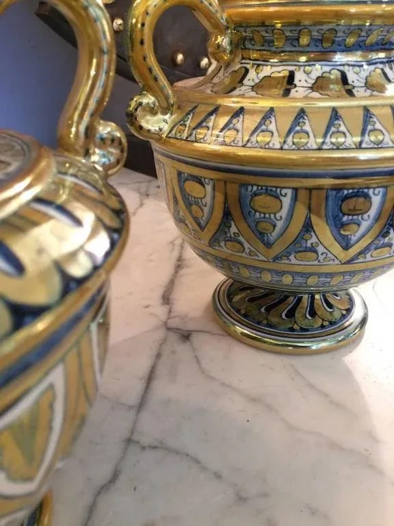 Small Italian Lusterware Compotes Urns - A Pair - 4