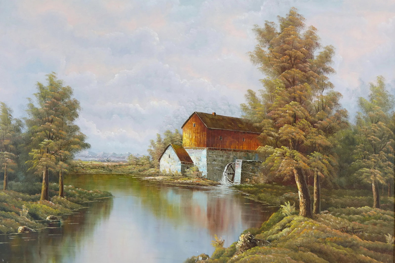 Late 19th Century "The Mill" Rustic Landscape Original Oil on Canvas Painting, Signed, Framed - 2