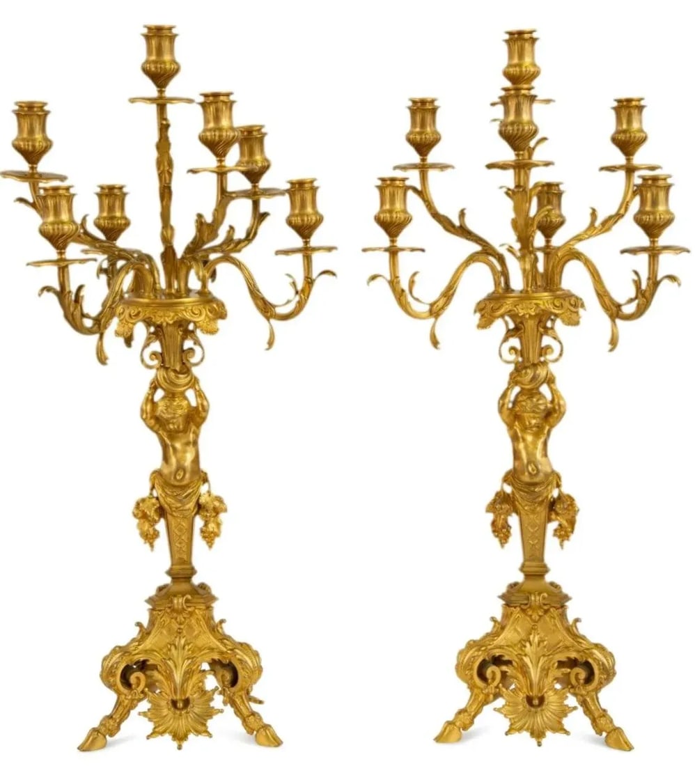 19th C. Pair of Gilt Bronze Figural Seven-Light Candelabra - 4