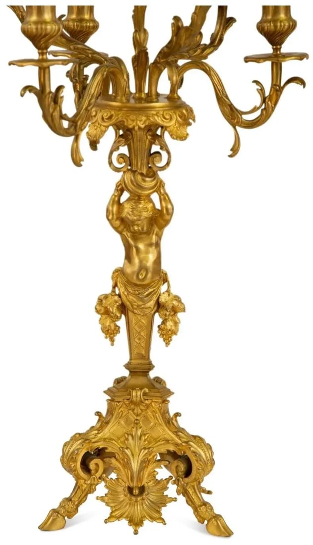 19th C. Pair of Gilt Bronze Figural Seven-Light Candelabra - 5