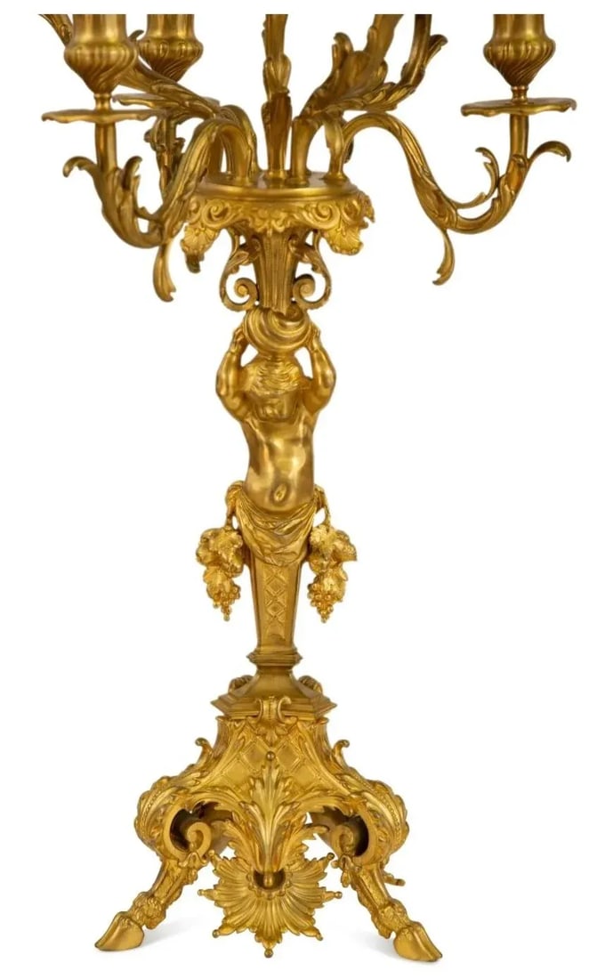 19th C. Pair of Gilt Bronze Figural Seven-Light Candelabra - 6
