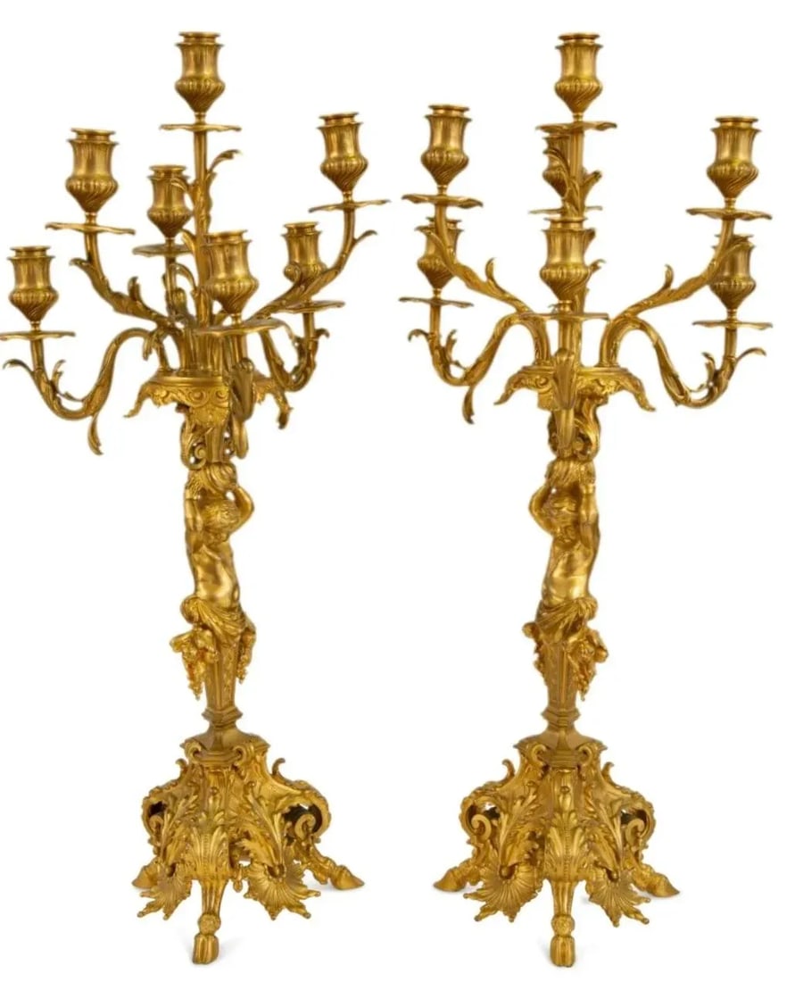 19th C. Pair of Gilt Bronze Figural Seven-Light Candelabra - 7