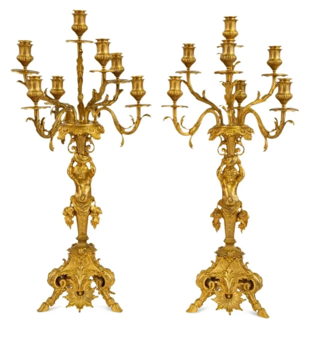 19th C. Pair of Gilt Bronze Figural Seven-Light Candelabra - 8