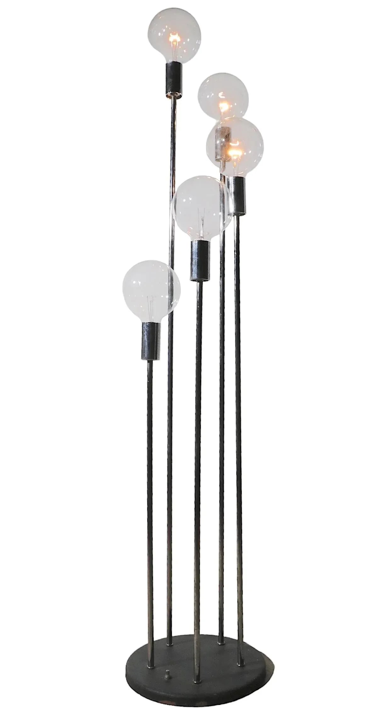 Circular Descending Chrome and Black 5 Light Floor Lamp by Robert Sonneman C 1970's - 2