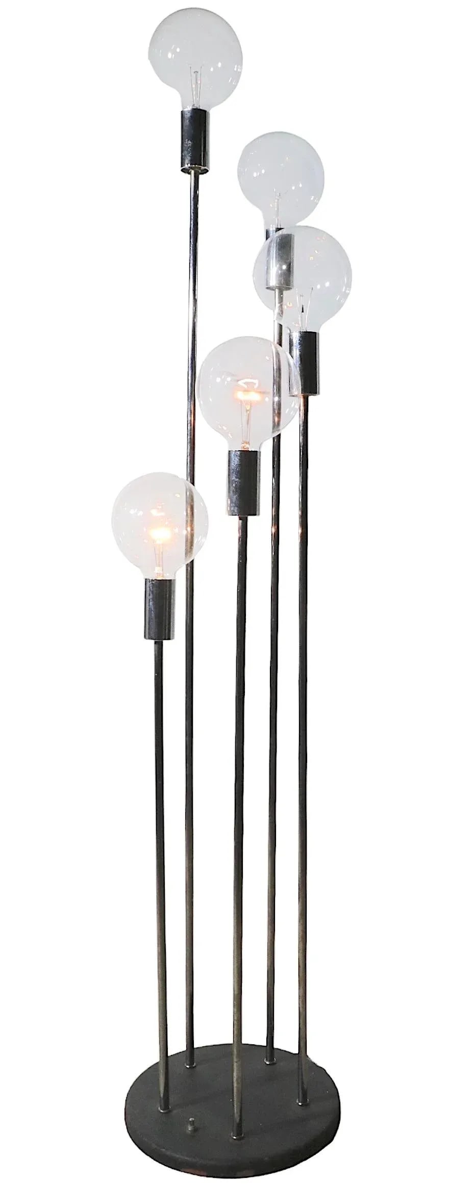 Circular Descending Chrome and Black 5 Light Floor Lamp by Robert Sonneman C 1970's - 4