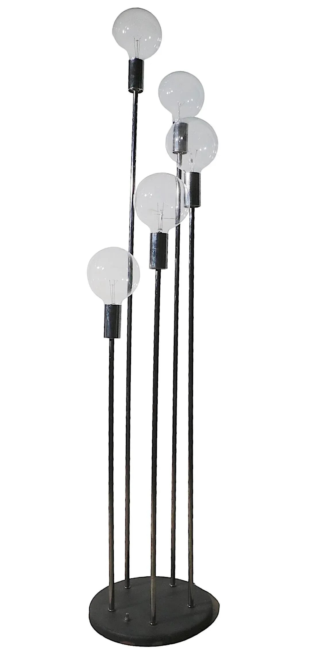Circular Descending Chrome and Black 5 Light Floor Lamp by Robert Sonneman C 1970's - 7