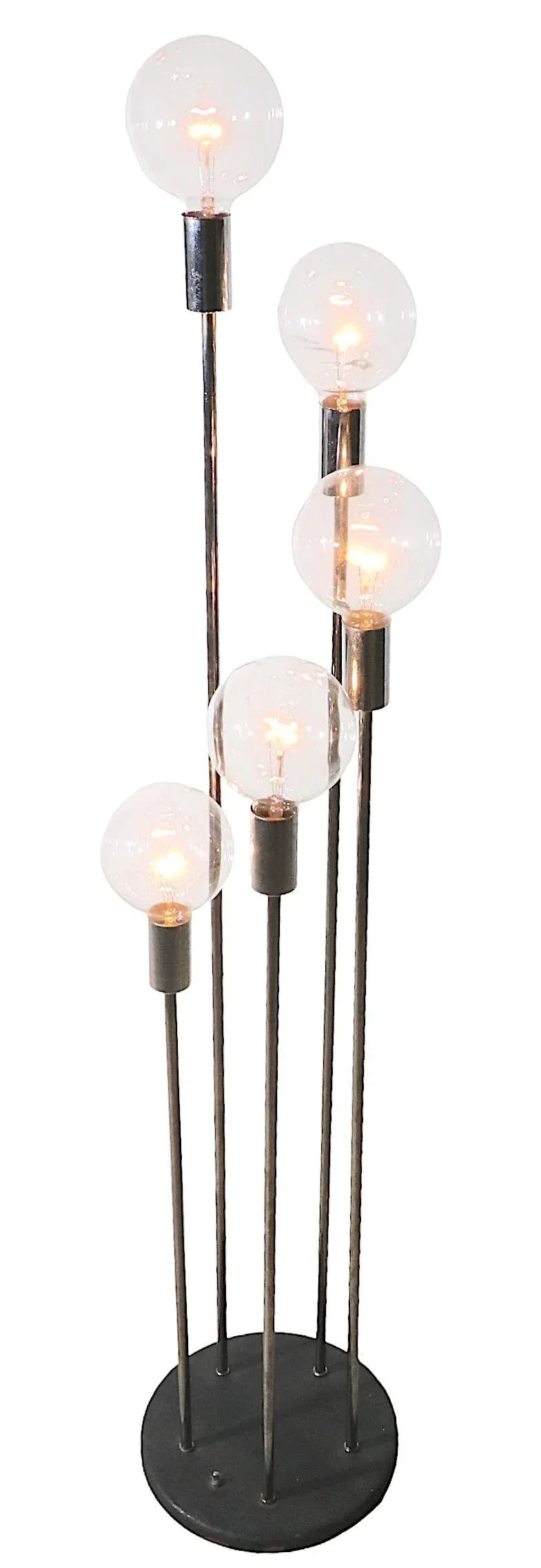 Circular Descending Chrome and Black 5 Light Floor Lamp by Robert Sonneman C 1970's - 8