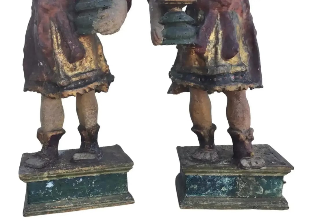 Pair of 18th Century Candle Bearing Angels - 10