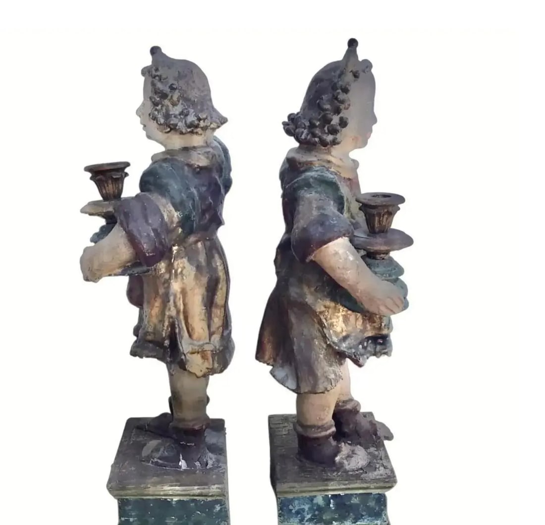 Pair of 18th Century Candle Bearing Angels - 12
