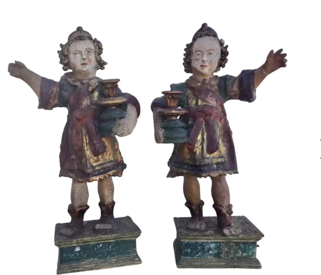 Pair of 18th Century Candle Bearing Angels - 13