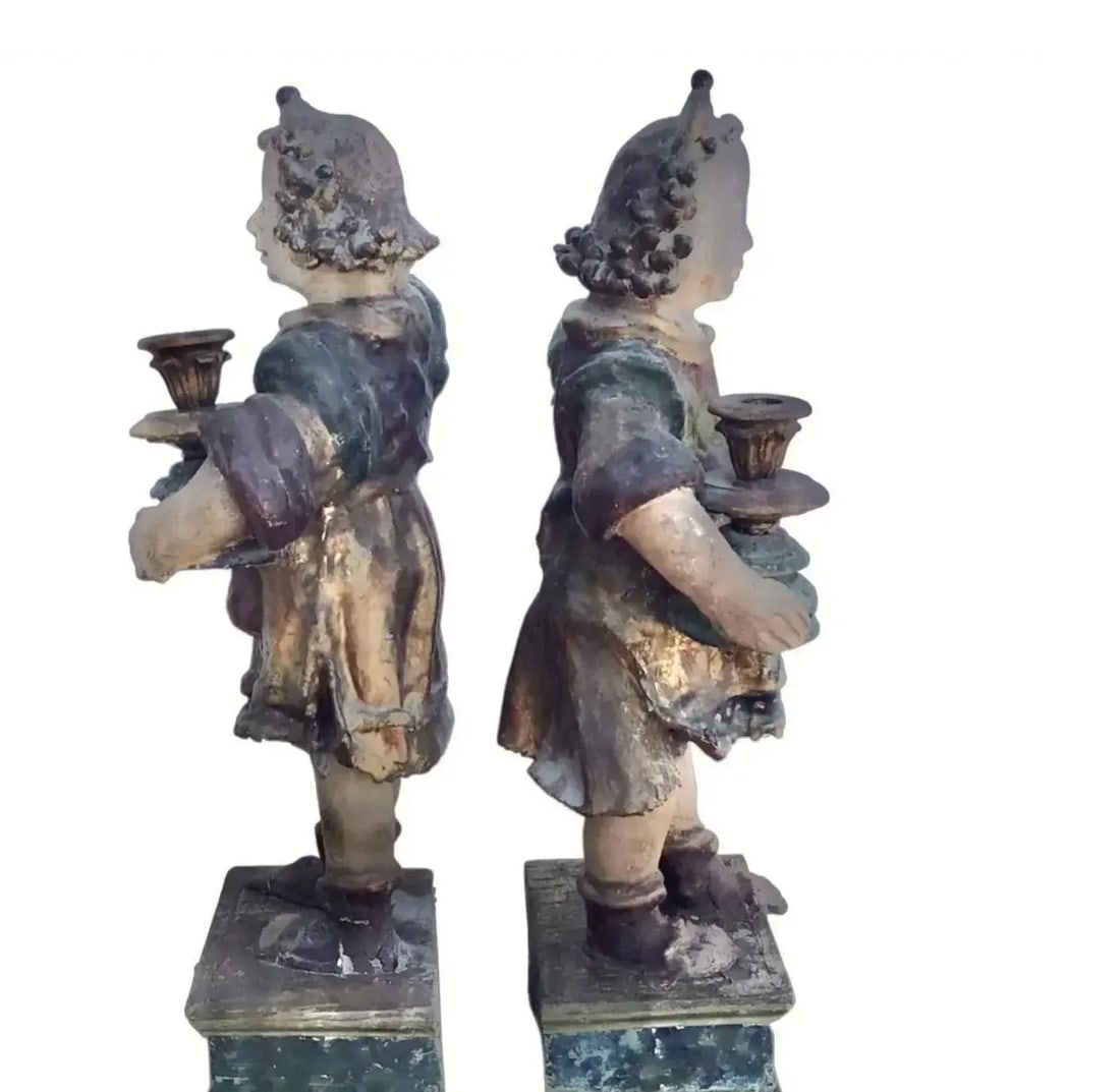 Pair of 18th Century Candle Bearing Angels - 4
