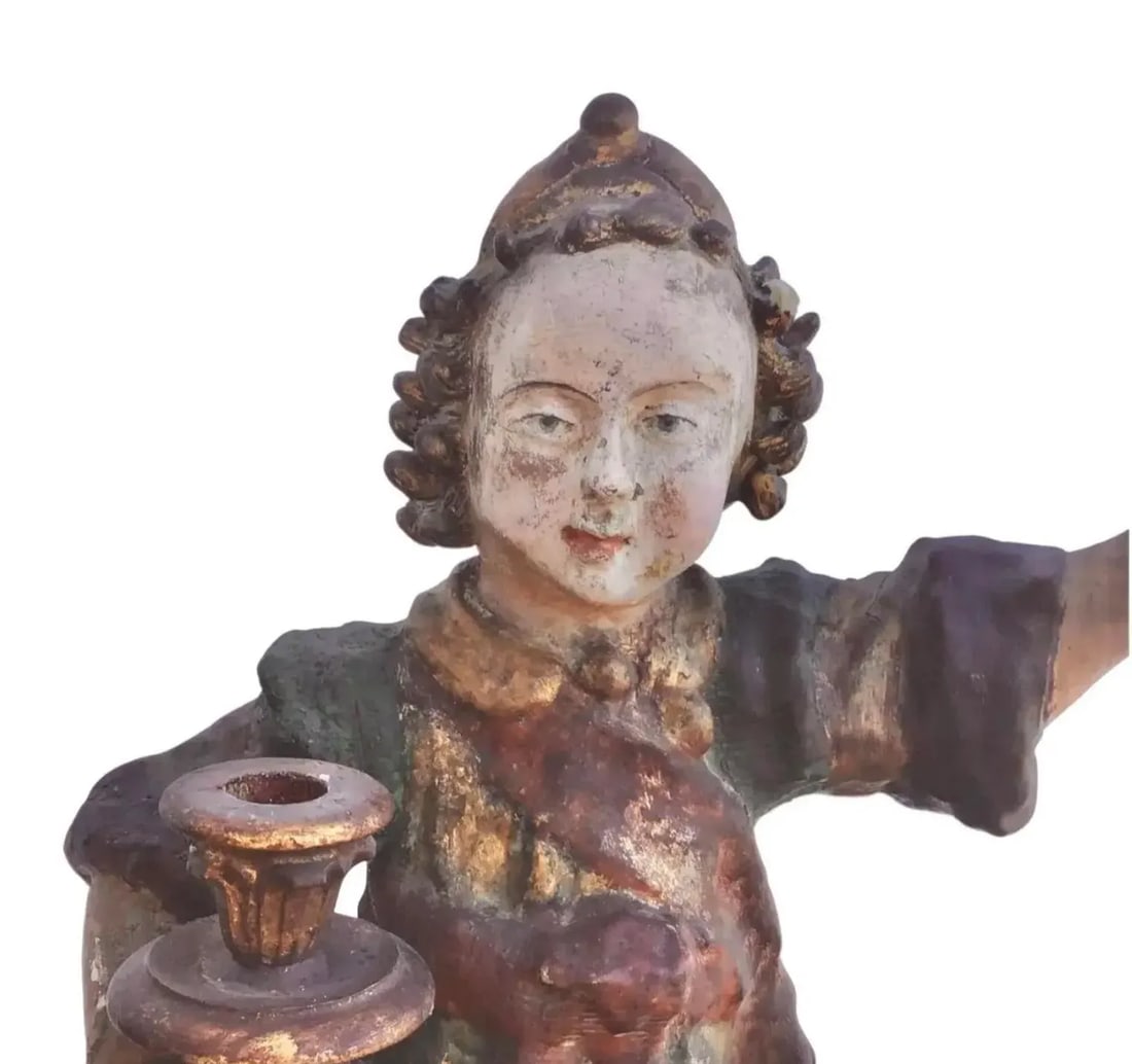 Pair of 18th Century Candle Bearing Angels - 5