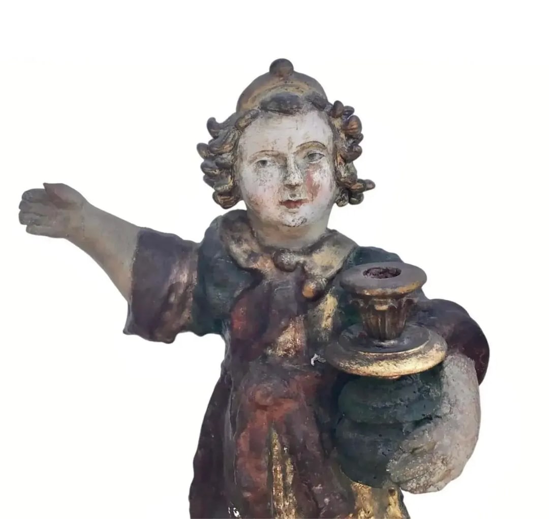 Pair of 18th Century Candle Bearing Angels - 7