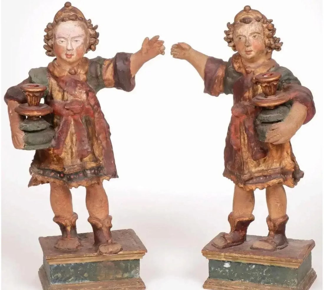 Pair of 18th Century Candle Bearing Angels - 8