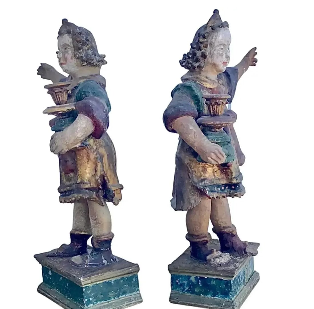 Pair of 18th Century Candle Bearing Angels - 9