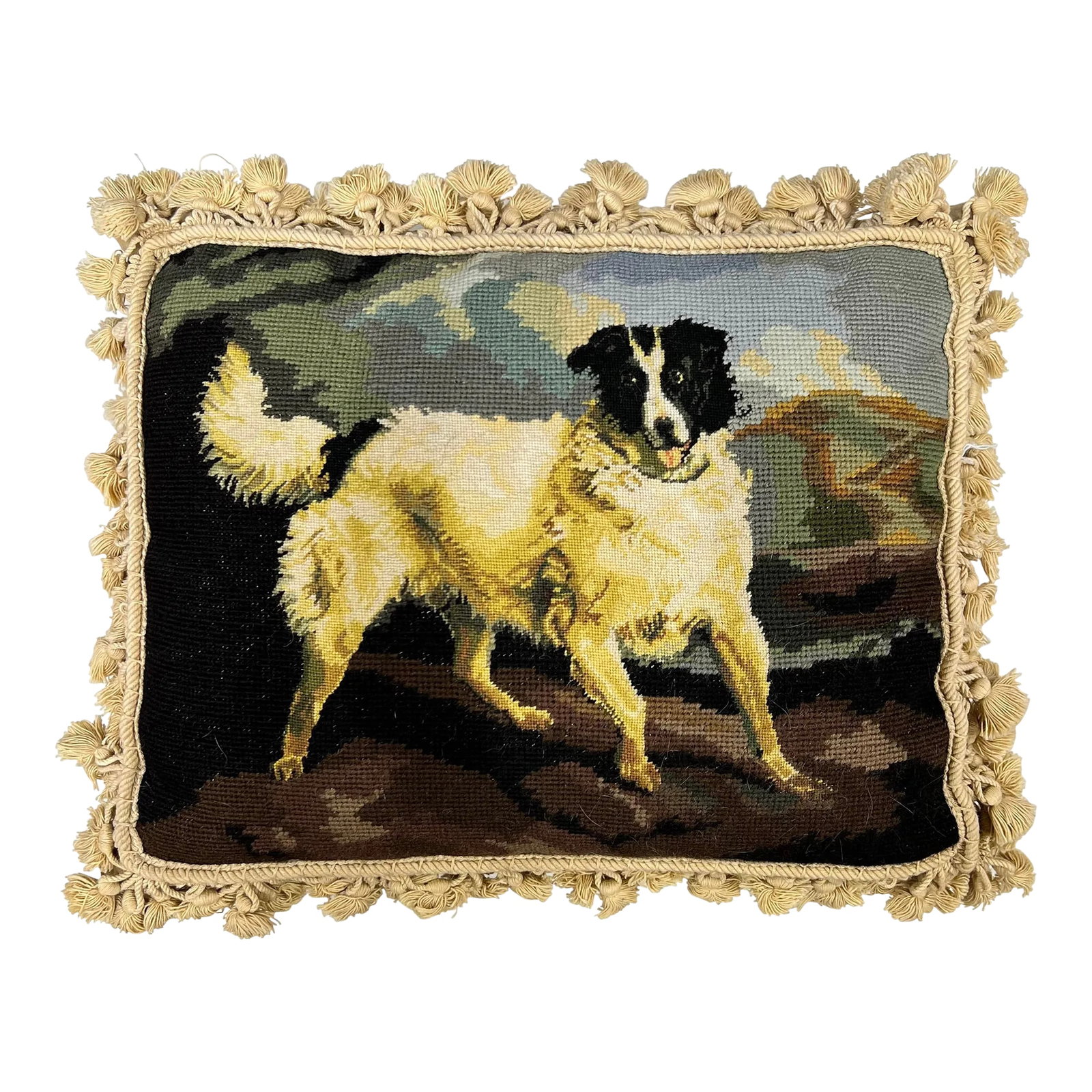Vintage Large Dog Needlepoint Pillow (1 of 7)