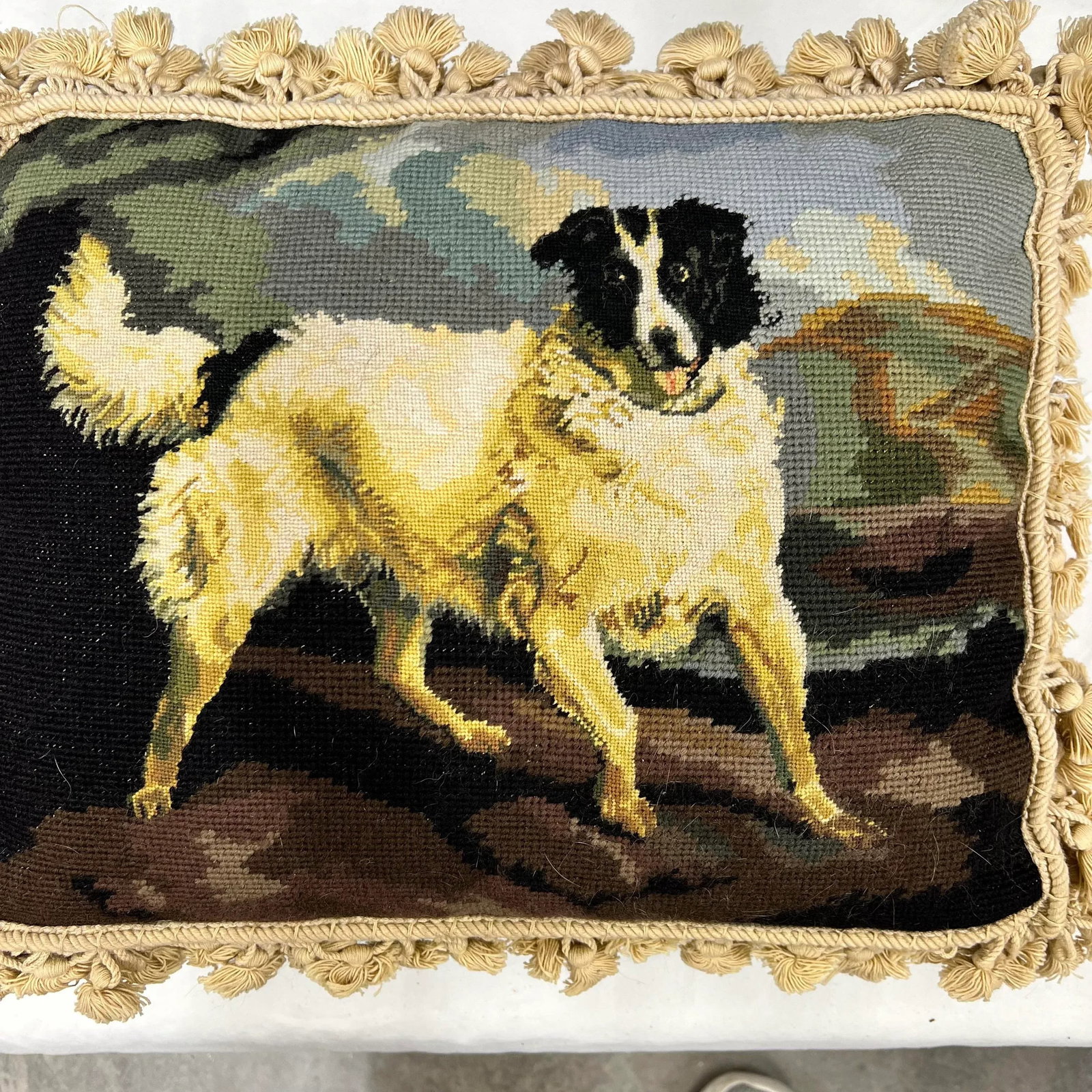 Vintage Large Dog Needlepoint Pillow - 2