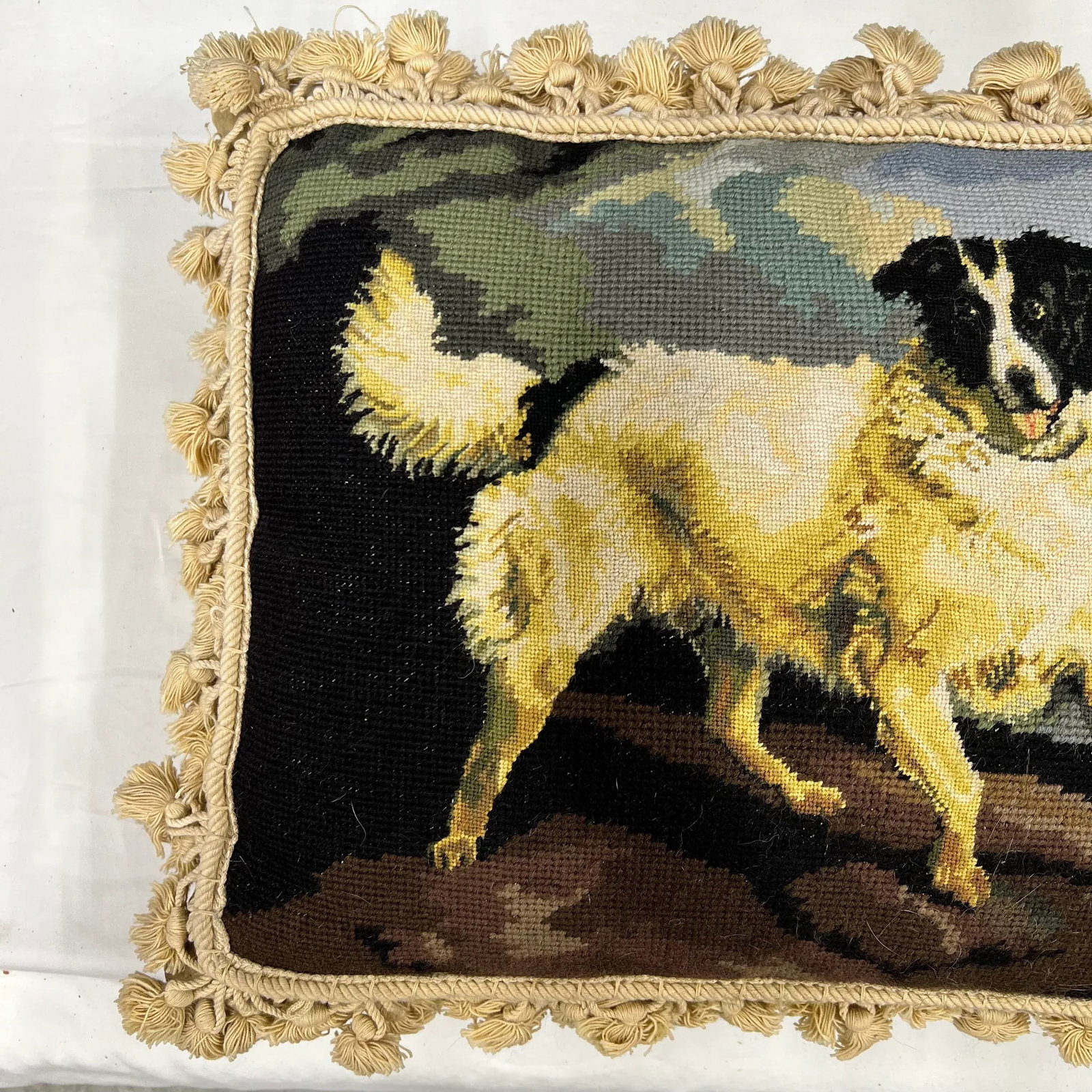 Vintage Large Dog Needlepoint Pillow - 5