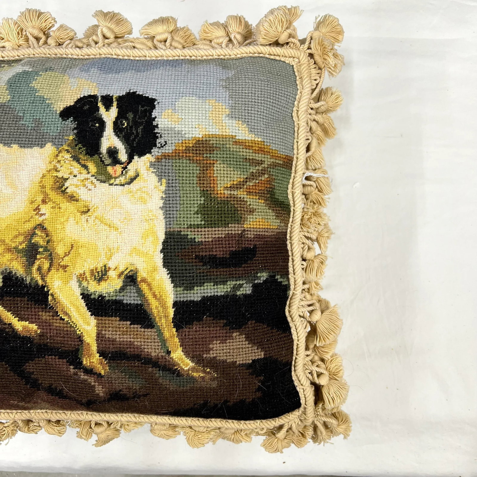 Vintage Large Dog Needlepoint Pillow - 6