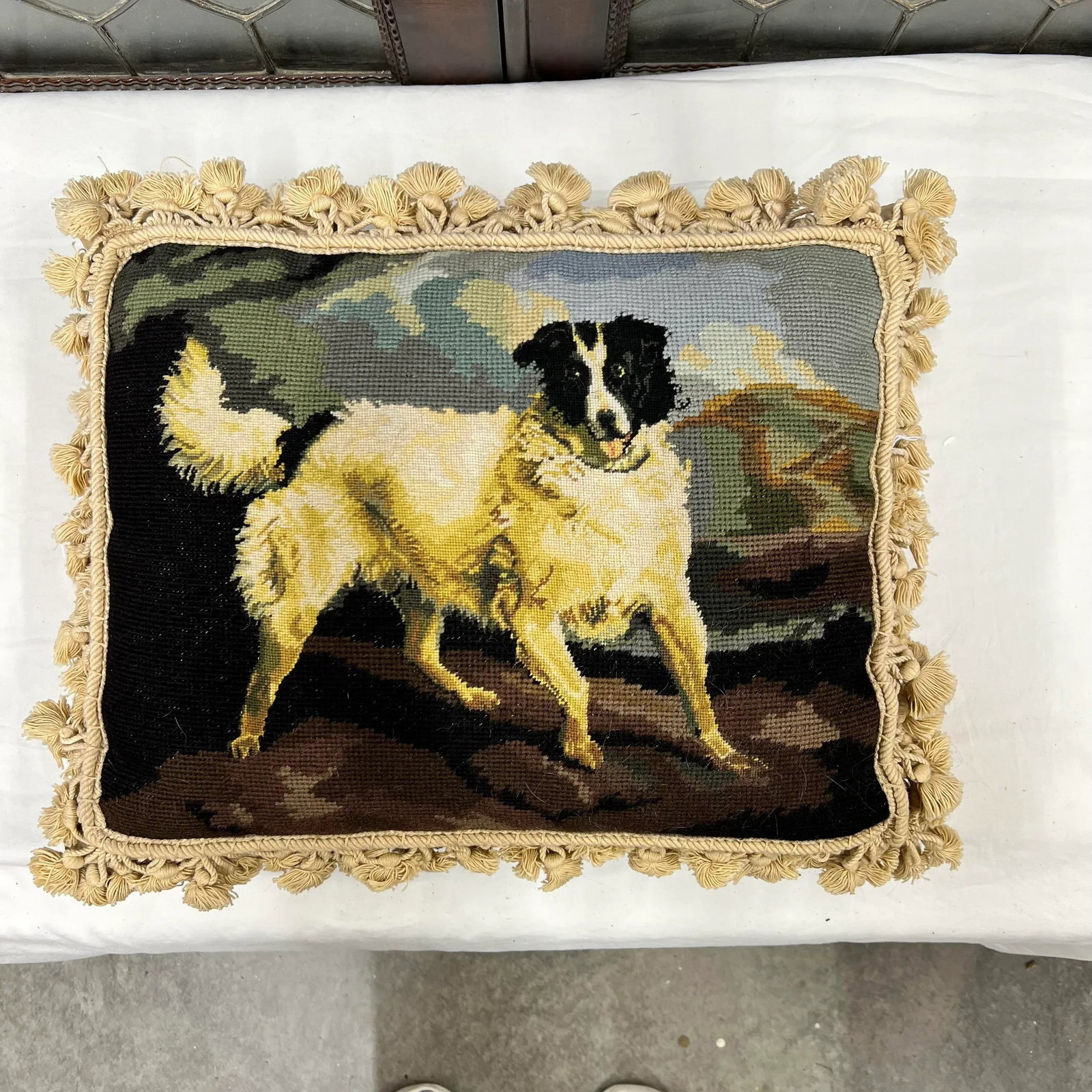 Vintage Large Dog Needlepoint Pillow - 7