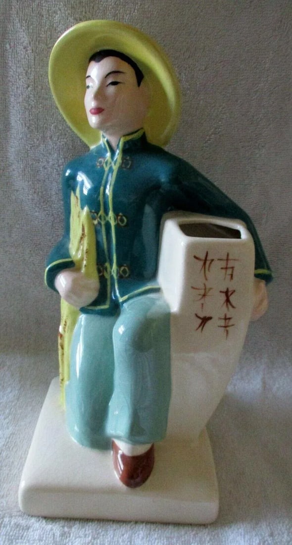 Weil Ware Pottery 1940's Made in California Pair of Asian Man & Woman Vases Planters - 2