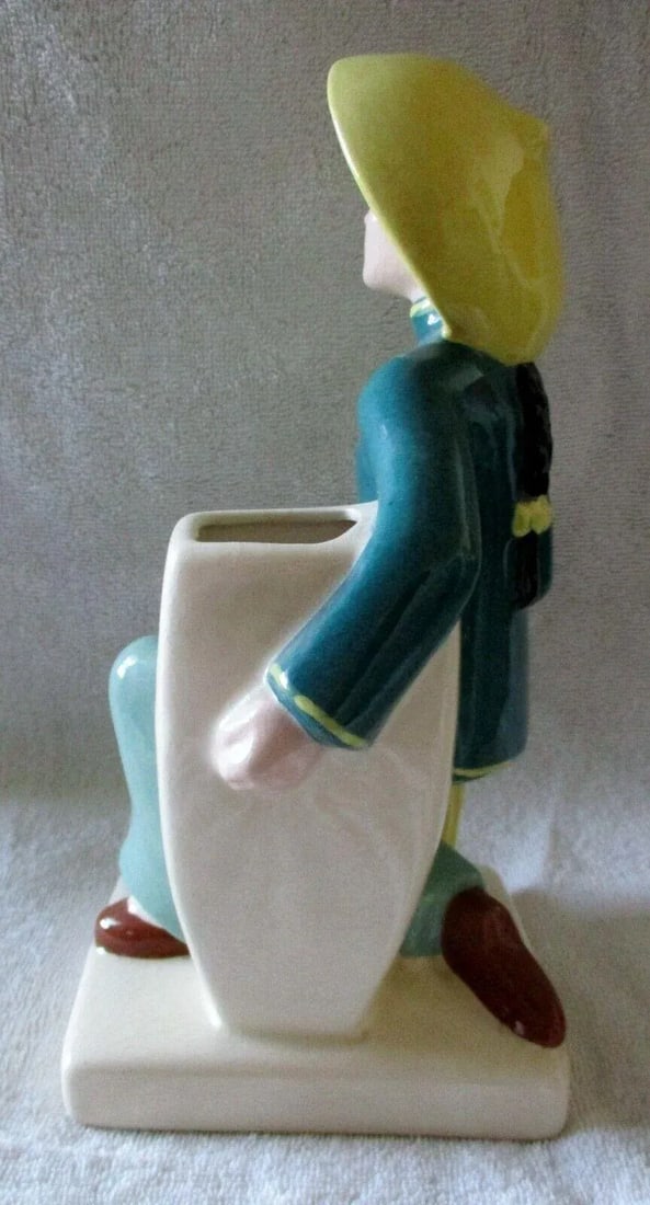 Weil Ware Pottery 1940's Made in California Pair of Asian Man & Woman Vases Planters - 3