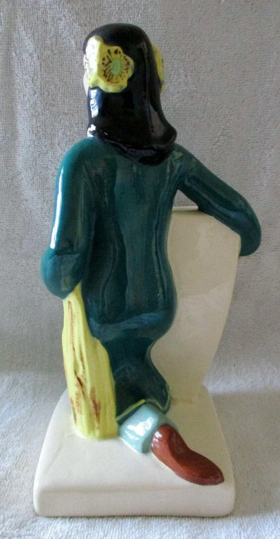Weil Ware Pottery 1940's Made in California Pair of Asian Man & Woman Vases Planters - 9