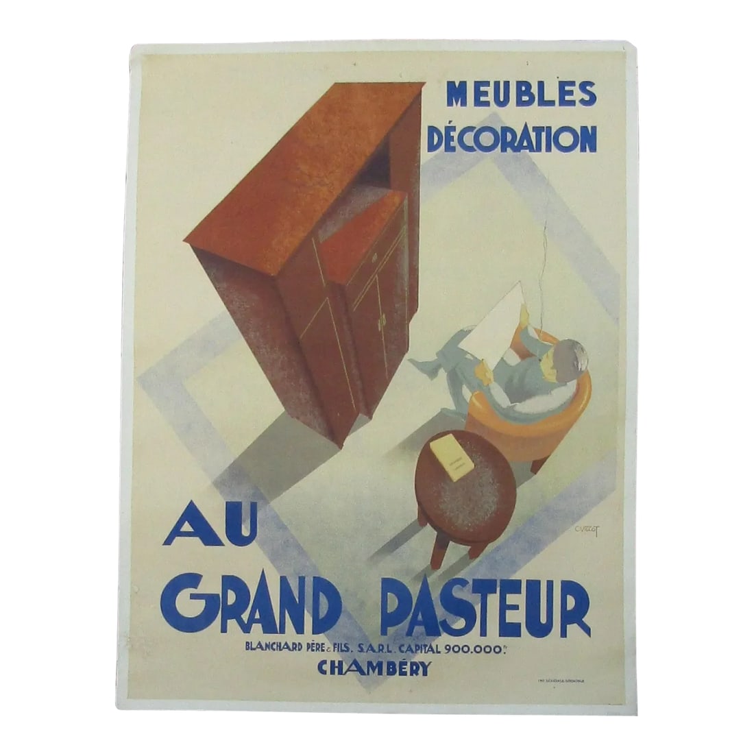 C. Villot "Au Grand Pasteur" French Art Deco Lithograph on Canvas Circa 1935 (1 of 13)