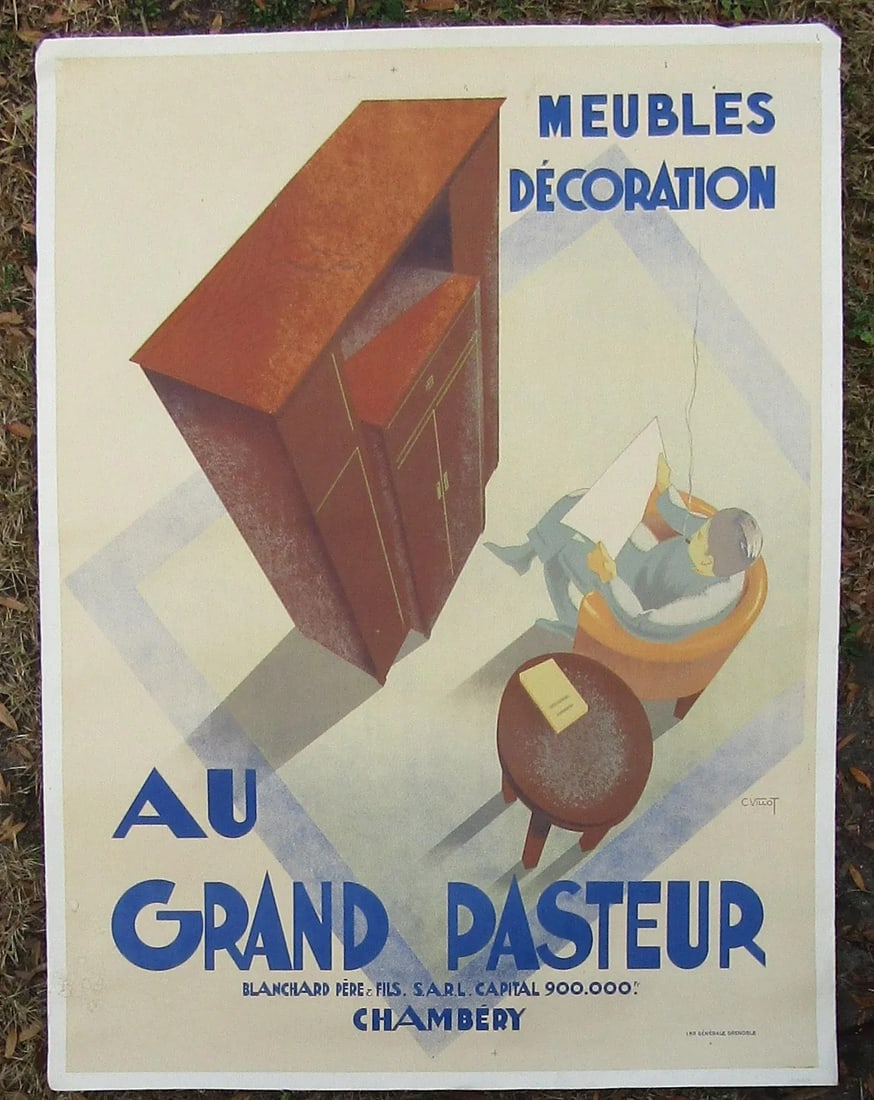 C. Villot "Au Grand Pasteur" French Art Deco Lithograph on Canvas Circa 1935 - 2