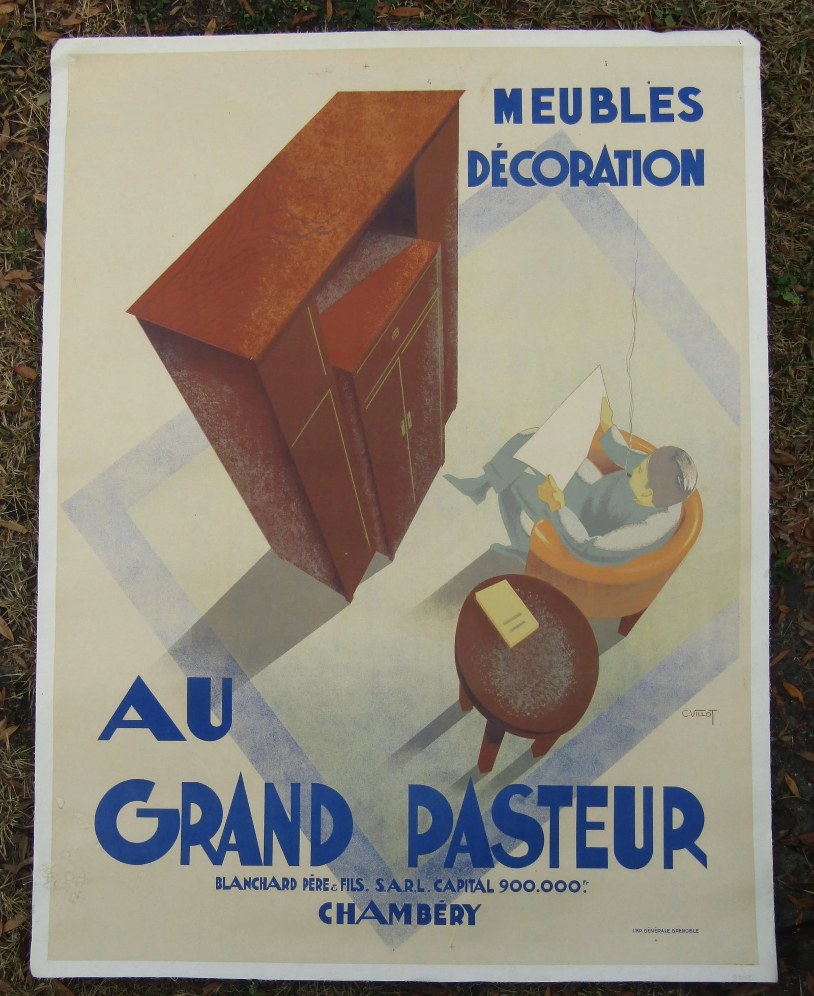 C. Villot "Au Grand Pasteur" French Art Deco Lithograph on Canvas Circa 1935 - 3