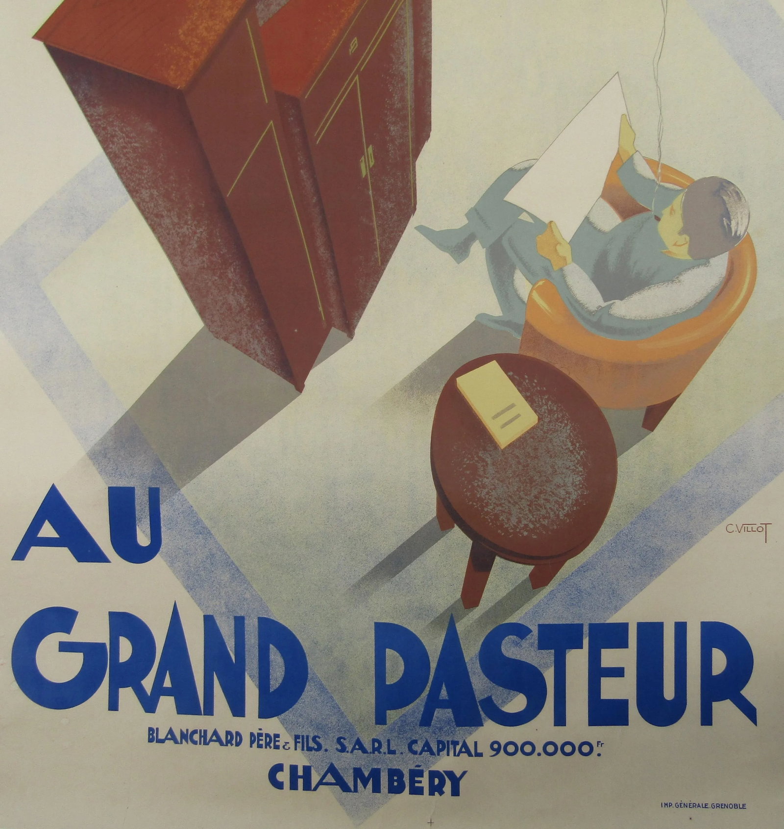C. Villot "Au Grand Pasteur" French Art Deco Lithograph on Canvas Circa 1935 - 4