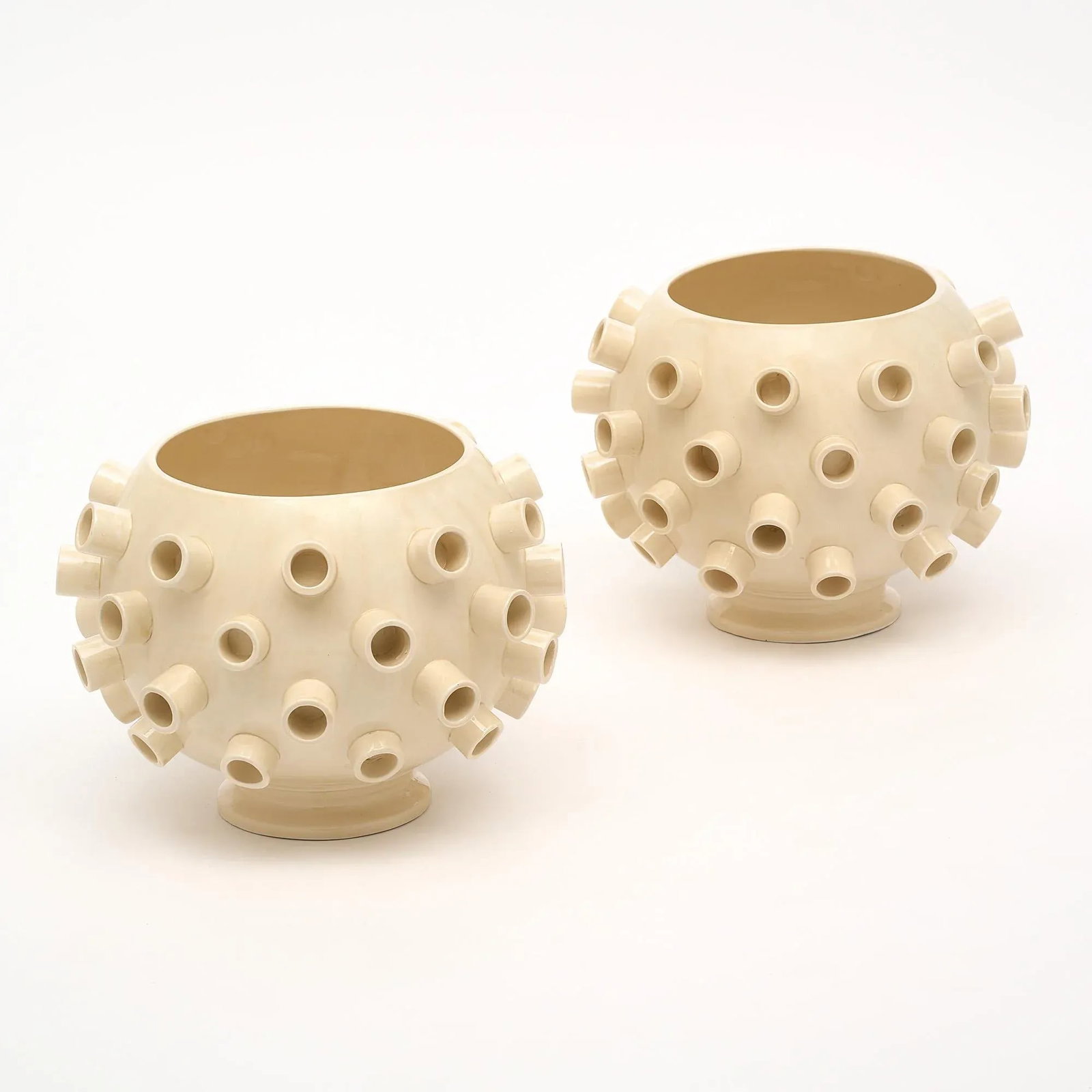 Italian Ivory Ceramic Pair of Vases - 2