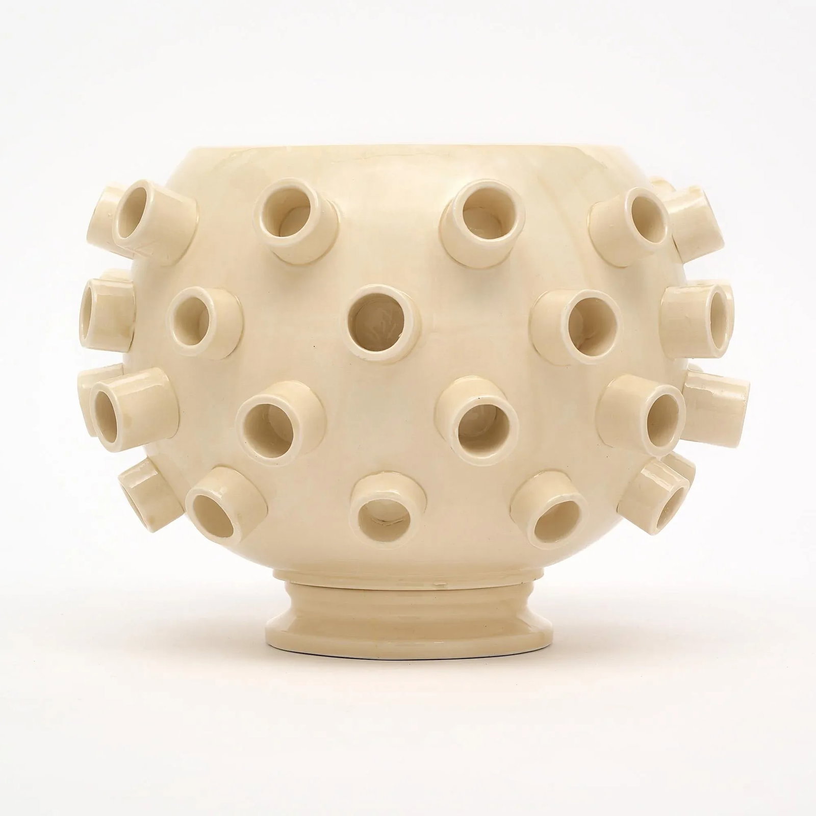 Italian Ivory Ceramic Pair of Vases - 7