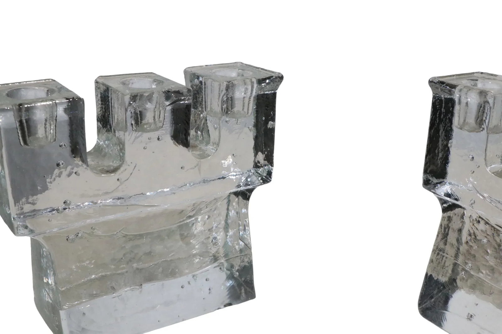 Pr. Three Light Glass Candlesticks by Sarpaneva for Iittala C. 1970's - 6