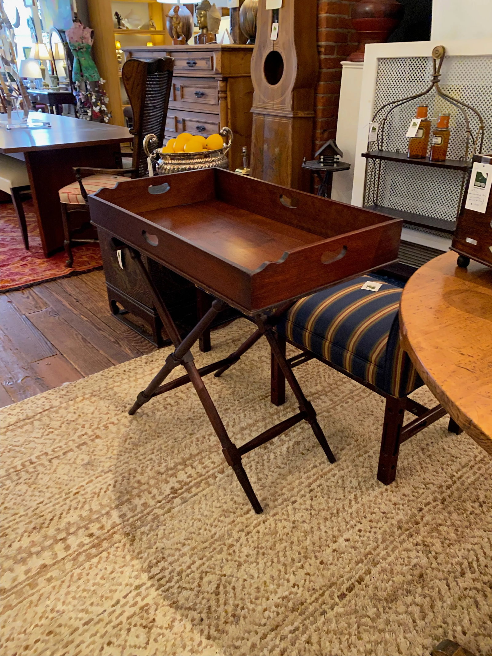 Mahogany Butlers Tray Table on Folding Stand - 10
