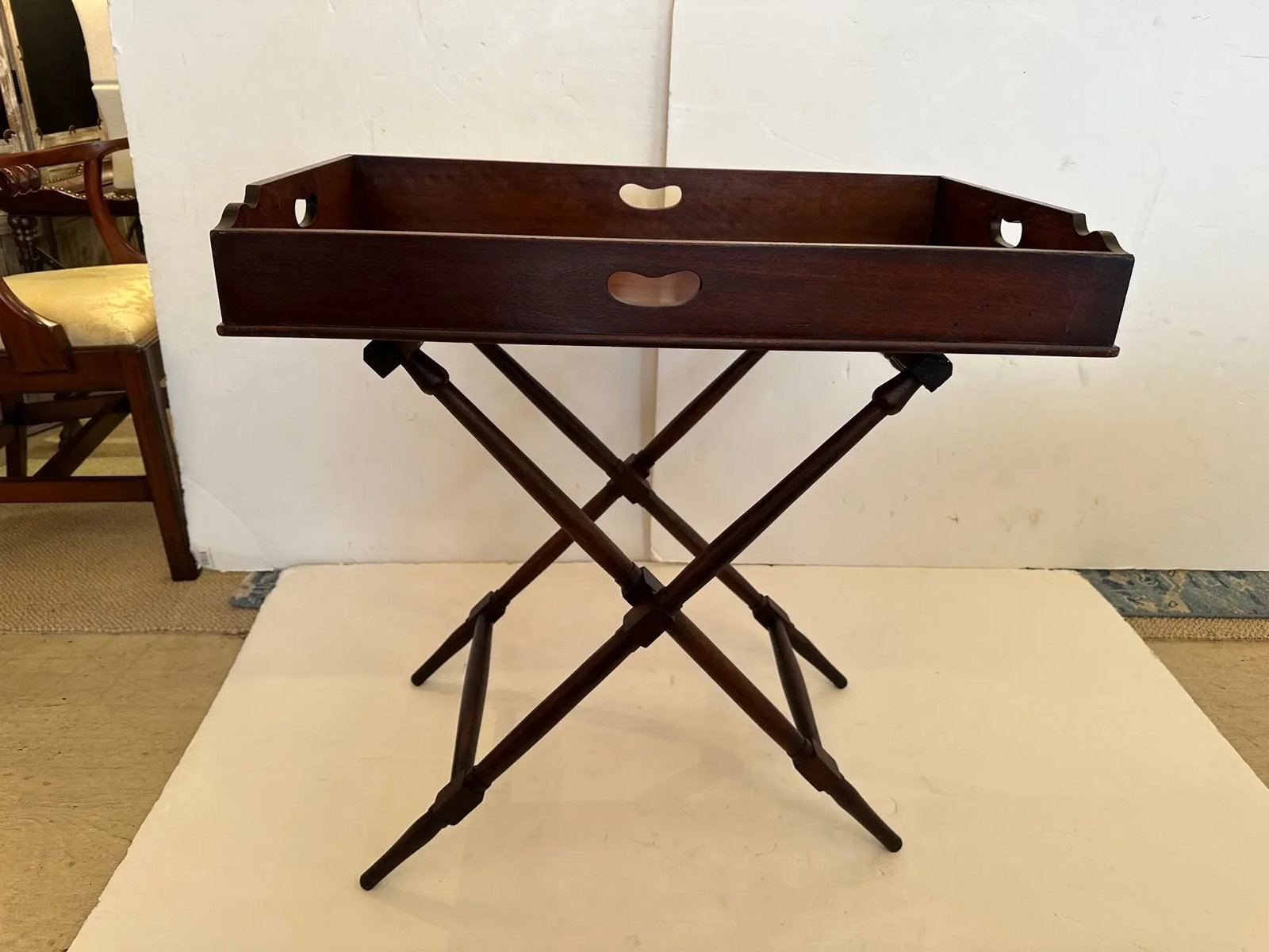 Mahogany Butlers Tray Table on Folding Stand - 4