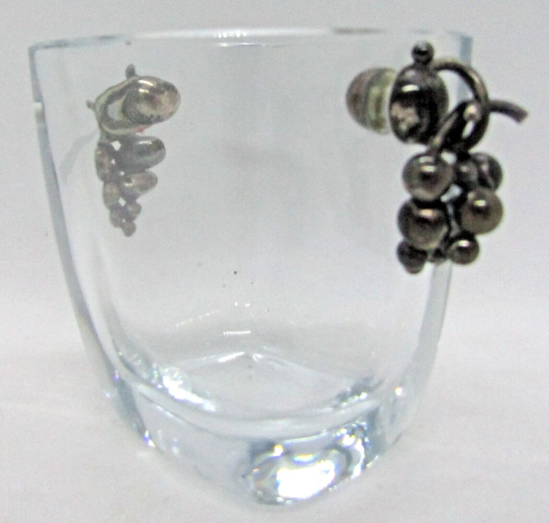 Pair Mid-Century Modern Strombergshyttan Danish Glass Vases Grape Cluster Handles - 2