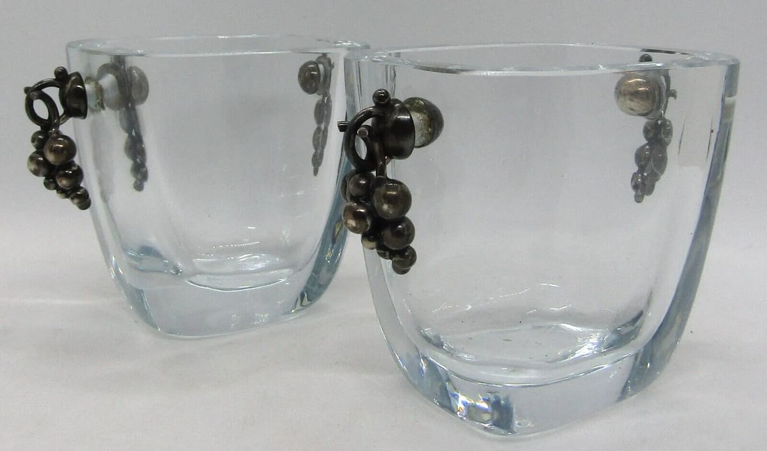 Pair Mid-Century Modern Strombergshyttan Danish Glass Vases Grape Cluster Handles - 7
