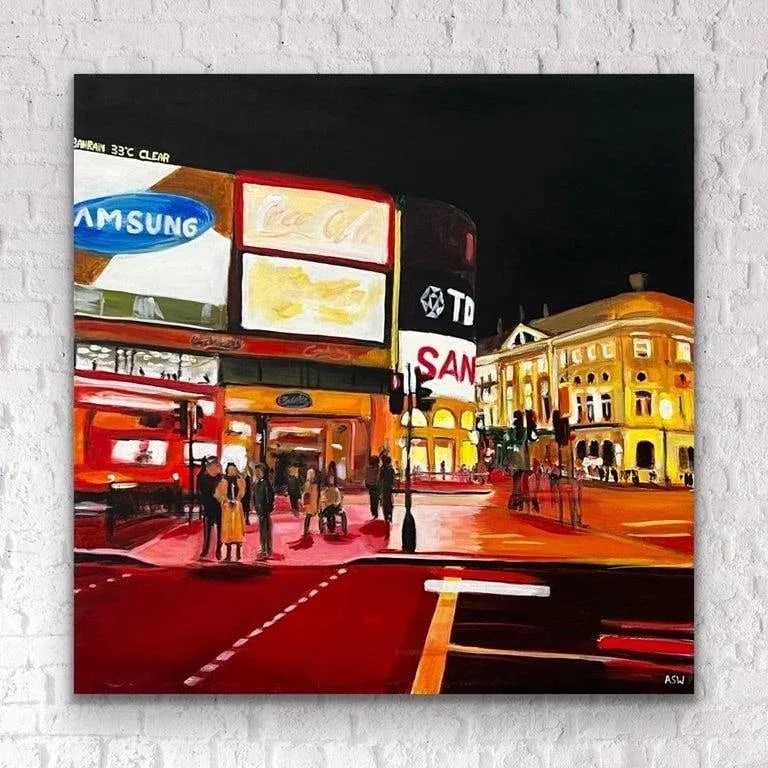 Piccadilly Circus in London City at Night With Red Bus by Urban Landscape Artist - 3