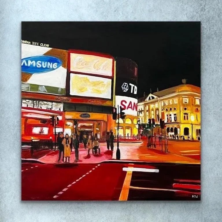 Piccadilly Circus in London City at Night With Red Bus by Urban Landscape Artist - 4