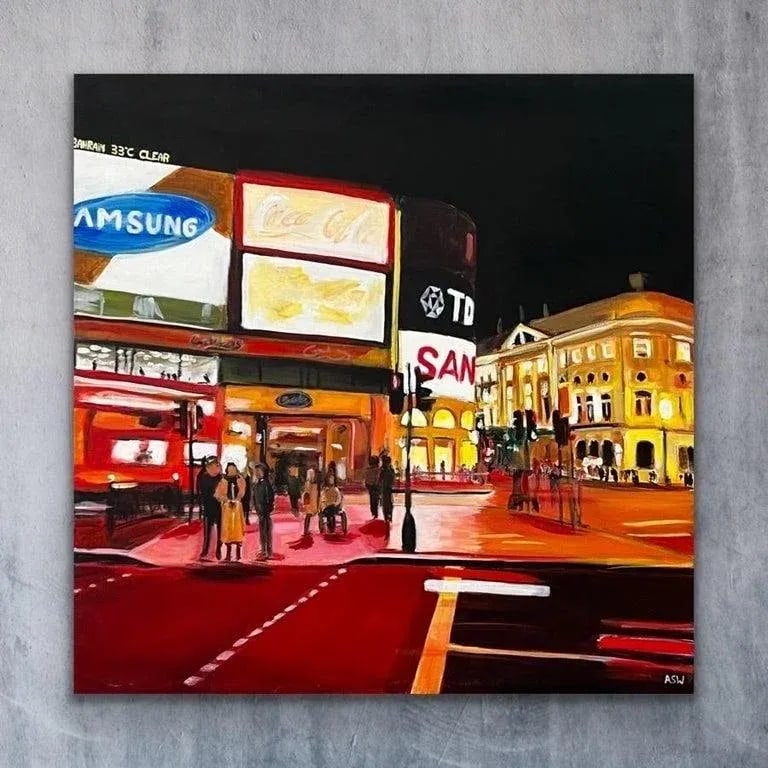 Piccadilly Circus in London City at Night With Red Bus by Urban Landscape Artist - 5