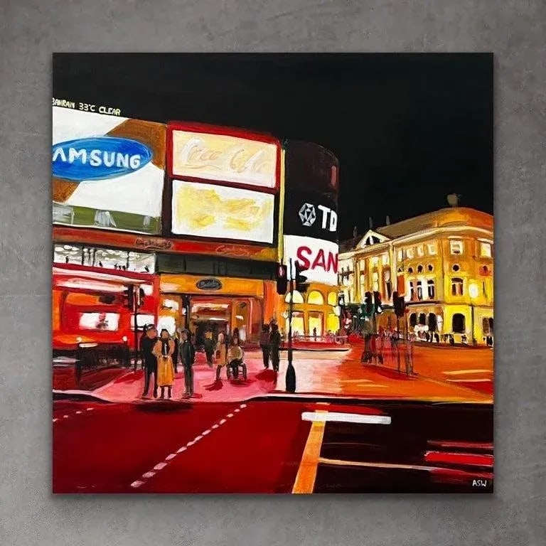 Piccadilly Circus in London City at Night With Red Bus by Urban Landscape Artist - 6